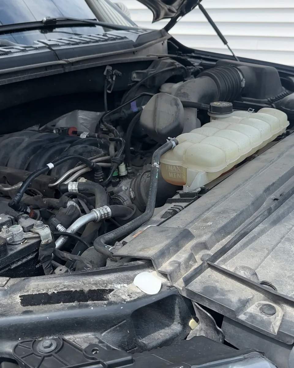 Dirty engine bay before professional detailing